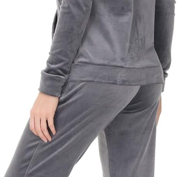 Luxury Women's Velour Tracksuit Set – Full Zip Hoodie & Wide Leg Sweatpants - Picture 3 of 6